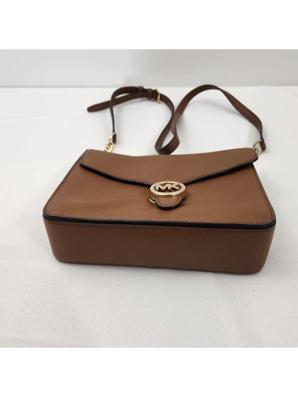 Michael Kors Fulton Small Brown Pebbled Leather Crossbody Logo Purse Bag